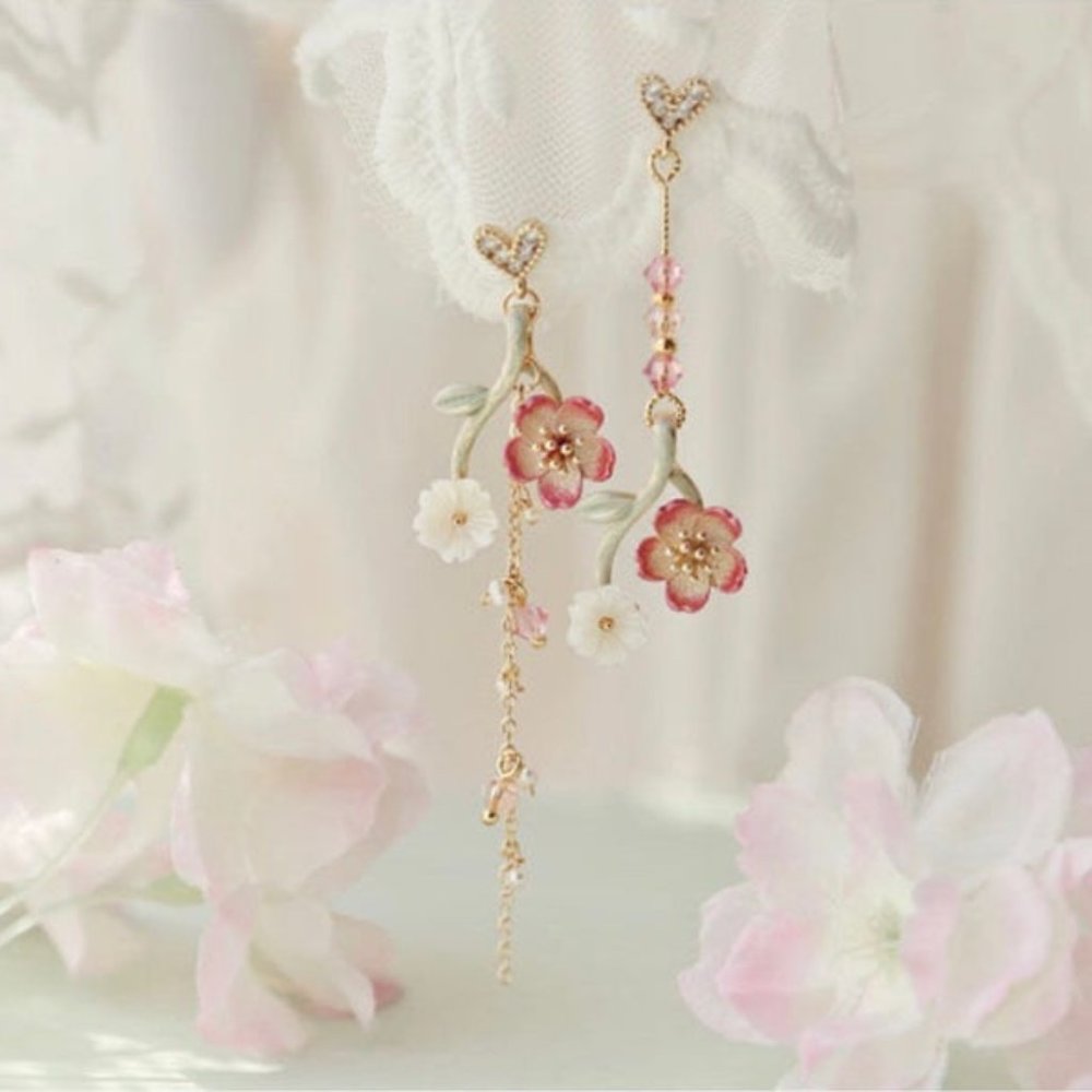 Cherry Blossom Tassel Drop Earrings